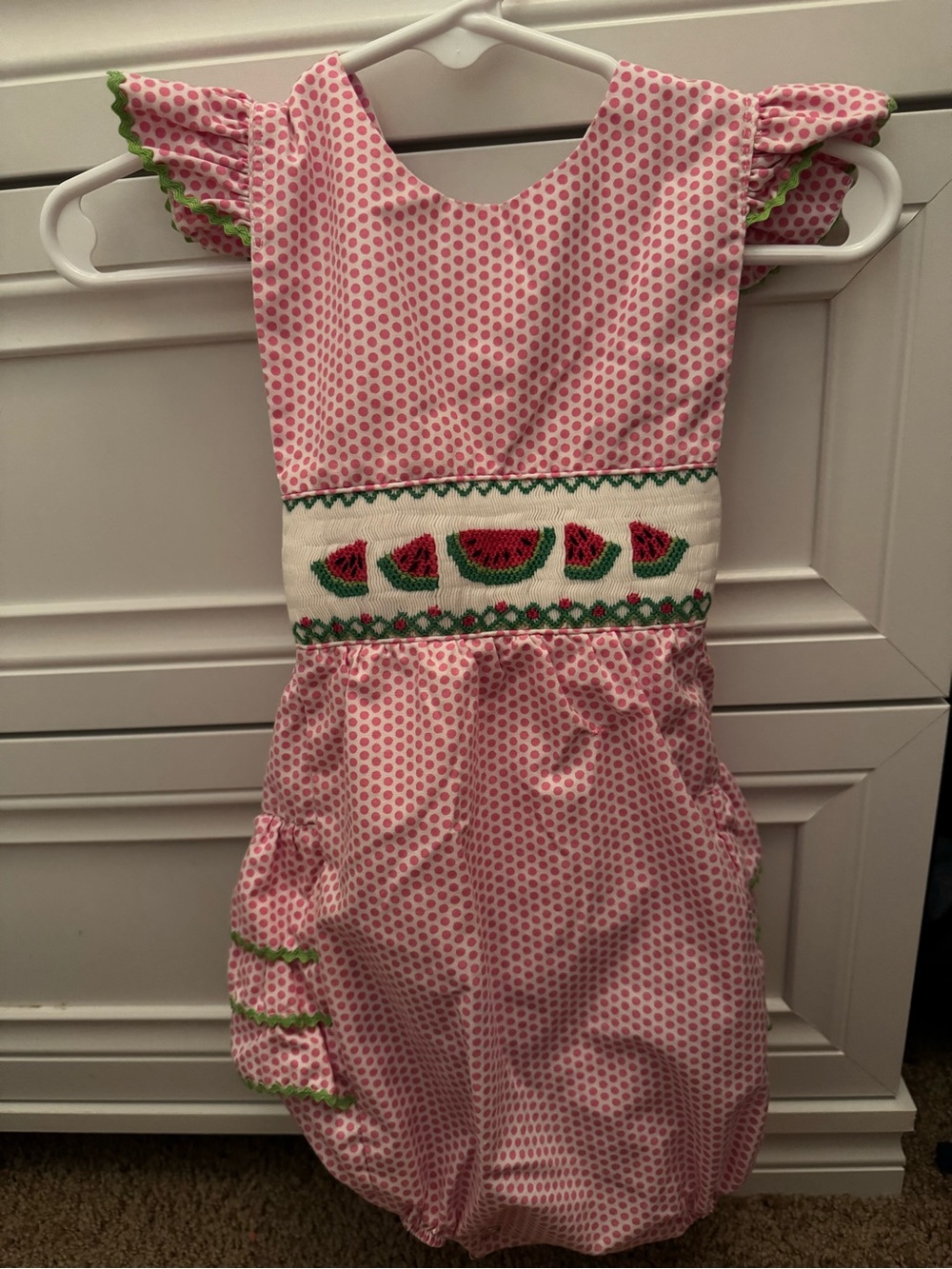 Pink Polka Dot Watermelon Smocked Bubble Dress
